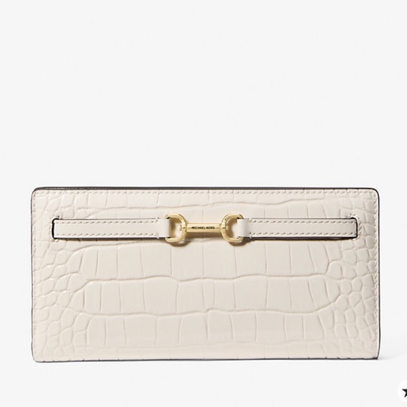 Michael Kors Handbags - MICHAEL KORS Carson Large Crocodile Embossed Bifold Snap Wallet
Light Cream 
NWT